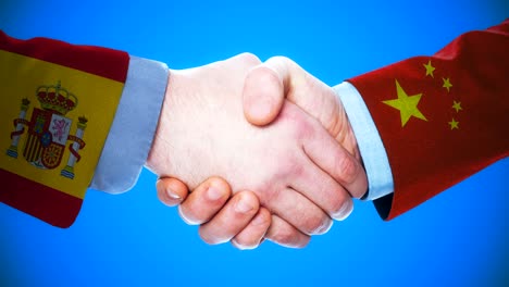 spain - china  / handshake concept animation about countries and politics / with matte channel