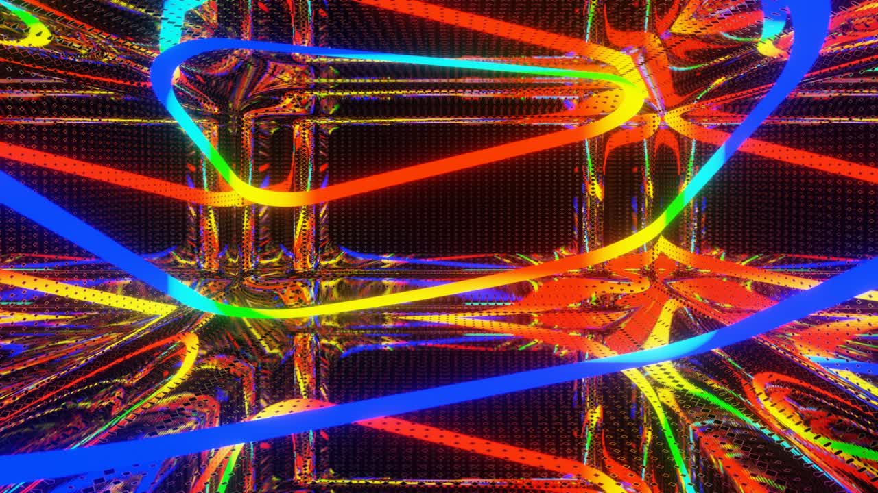 habitación de neón de bucle vj. habitación de espejo con luz de neón. bg festivo abstracto con reflejo brillante. luces de discoteca de habitación oscura. bg de bucle sin costura con luz de neon. club nocturno de estilo de neón brillante bg. luz en movimiento