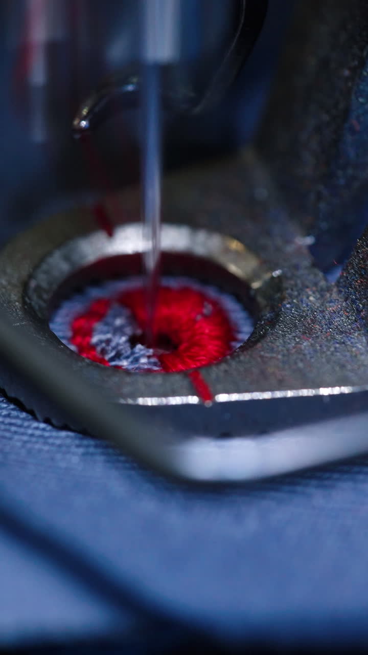 Textile needle sewing machine design. Sewing modern machine close up. Vertical video