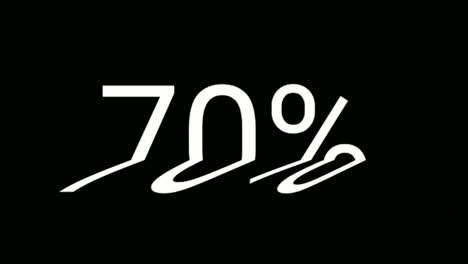 number seventy percent 70% animation motion graphics with glitch effect on black background