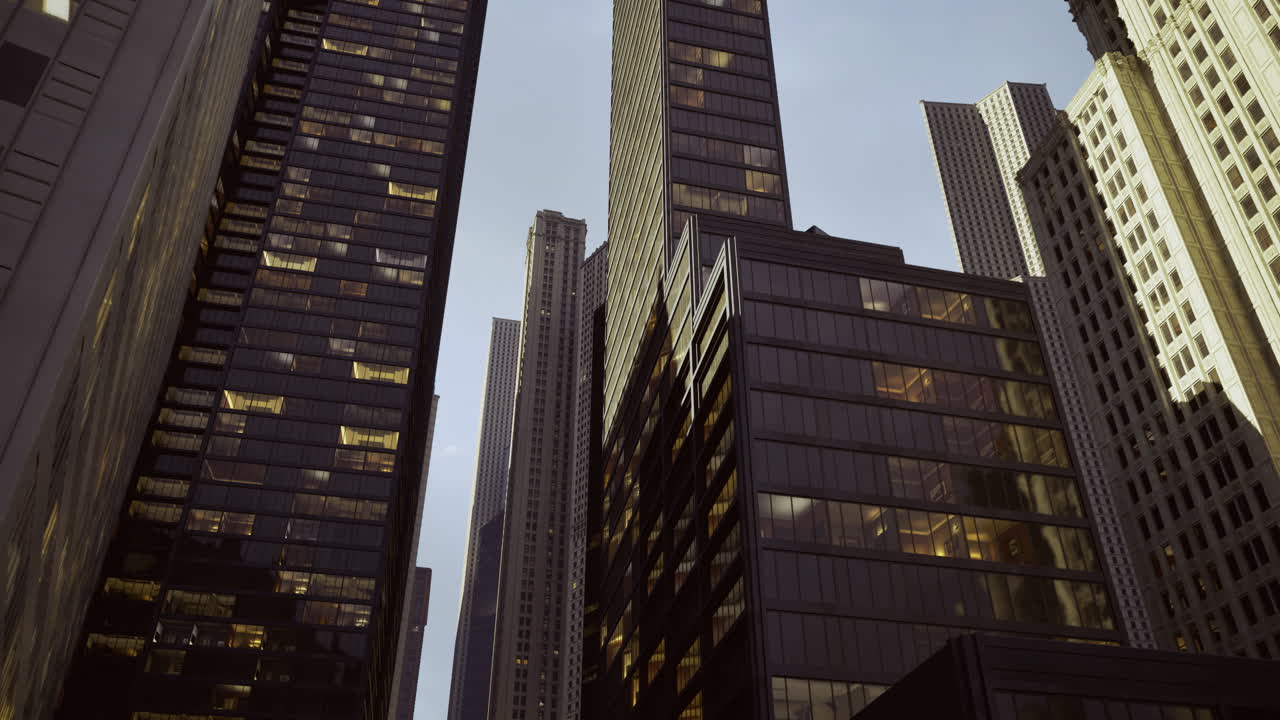 Skyscrapers reaching towards the sky in a bustling urban environment