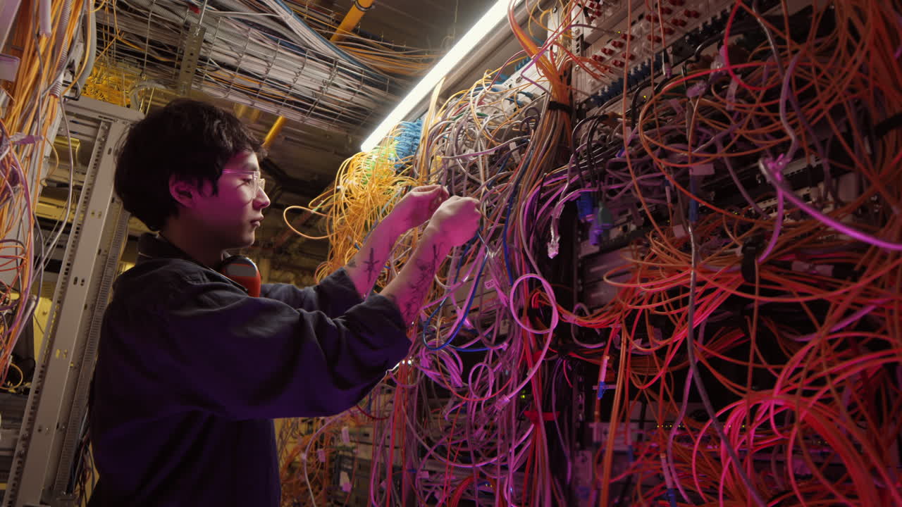 Asian IT Administrator Fixing Server Wires