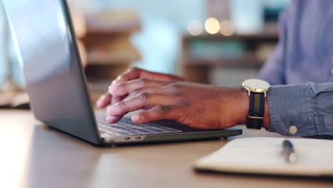 typing, business and hands of man on laptop