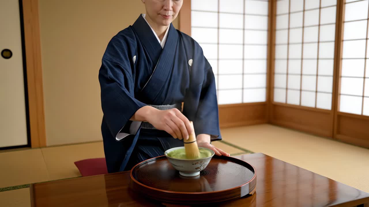 Preparing Matcha Tea in a Traditional Japanese Tea Ceremony