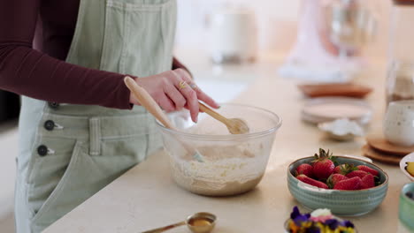 Cooking,-bowl-or-hands-in-kitchen-for-cake