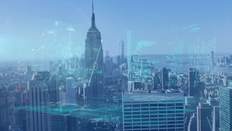 animation of data processing over cityscape
