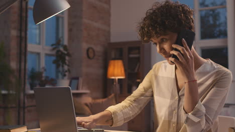 woman working from home at night