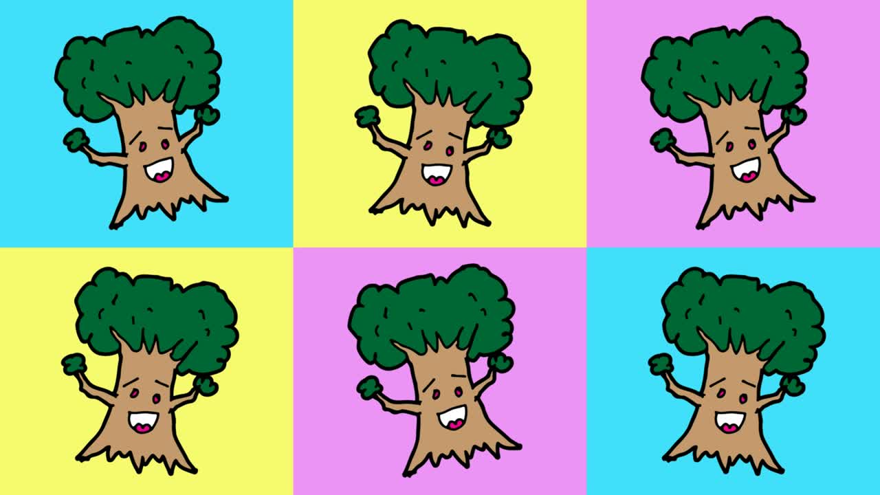 Disegno di bambini in stile pop art, sfondo continuo con tema albero