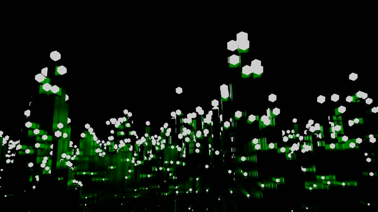 빛나는 큐브의 추상적인 미래의 도시 풍경