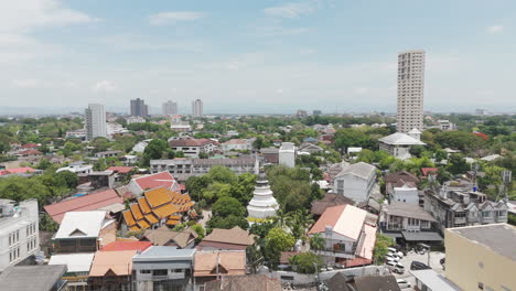 city neighbourhood of wat ket karam in mueang chiang mai district, chiang mai, thailand. aerial drone shot
