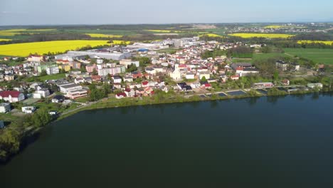 beautiful summer in the european village - green field view on the background of country houses