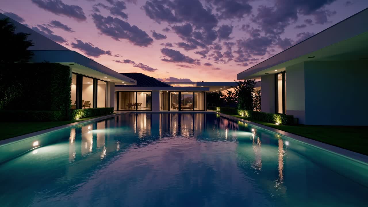 Luxury Modern House with Pool at Twilight