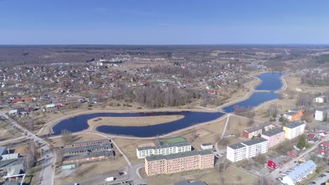 aerial view of the river on the city in valga estonia