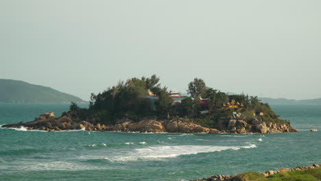 Tu-Ton-Buddhist-Temple-Located-on-Hon-Do-island-in-Nha-Trang,-Vietnam---distant-view