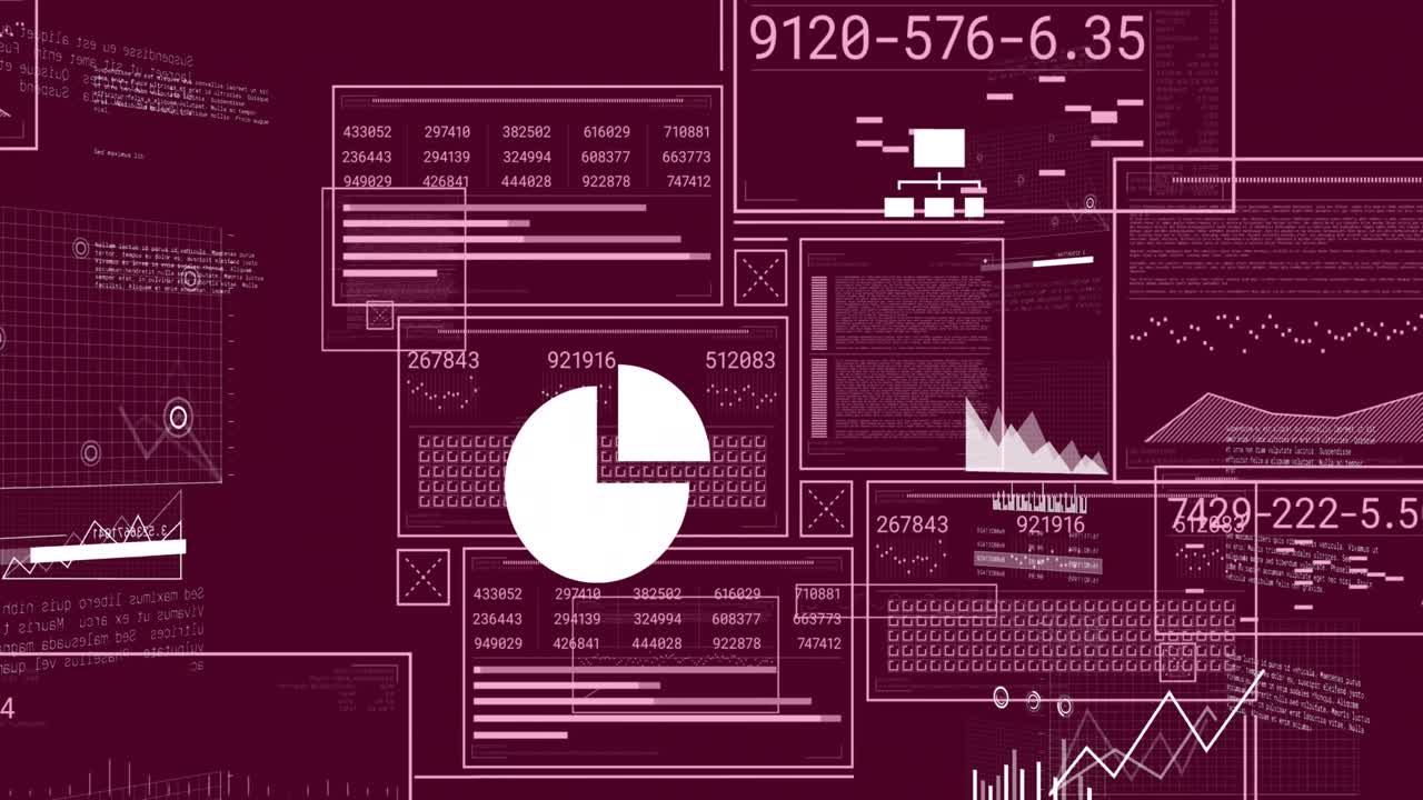 Animation of data processing over dark background