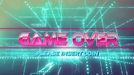 animation of game over and please insert coin text over dots forming abstract pattern
