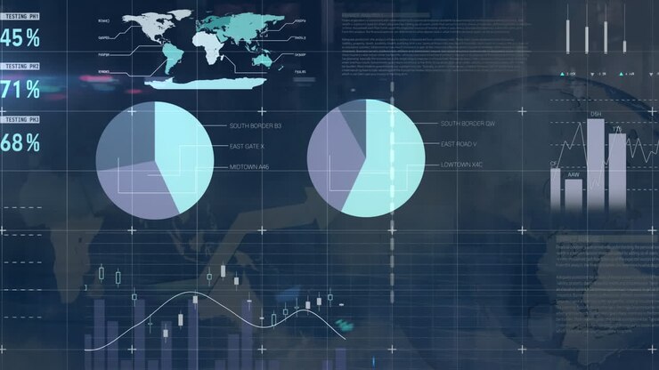 Animation of financial data processing over globe
