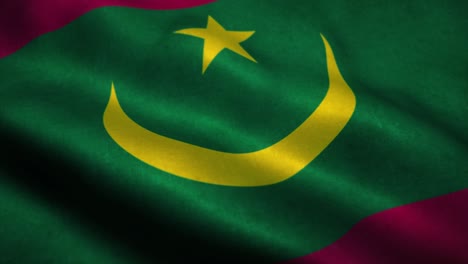 Mauritania flag waving in the wind. National flag of Mauritania. Sign of Mauritania seamless loop animation. 4K