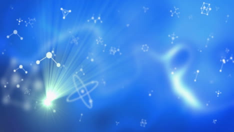 glowing light and molecular structure patterns on abstract blue background animation