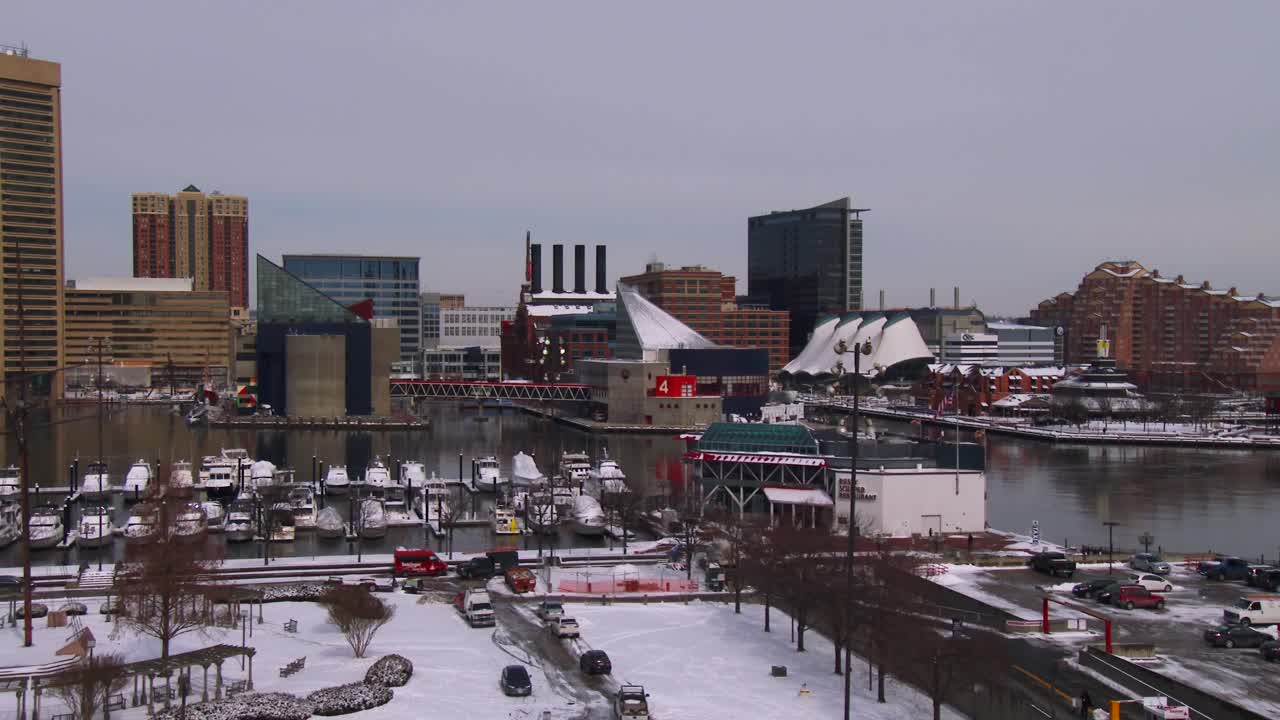 겨울 볼티모어 도시 풍경과 항구