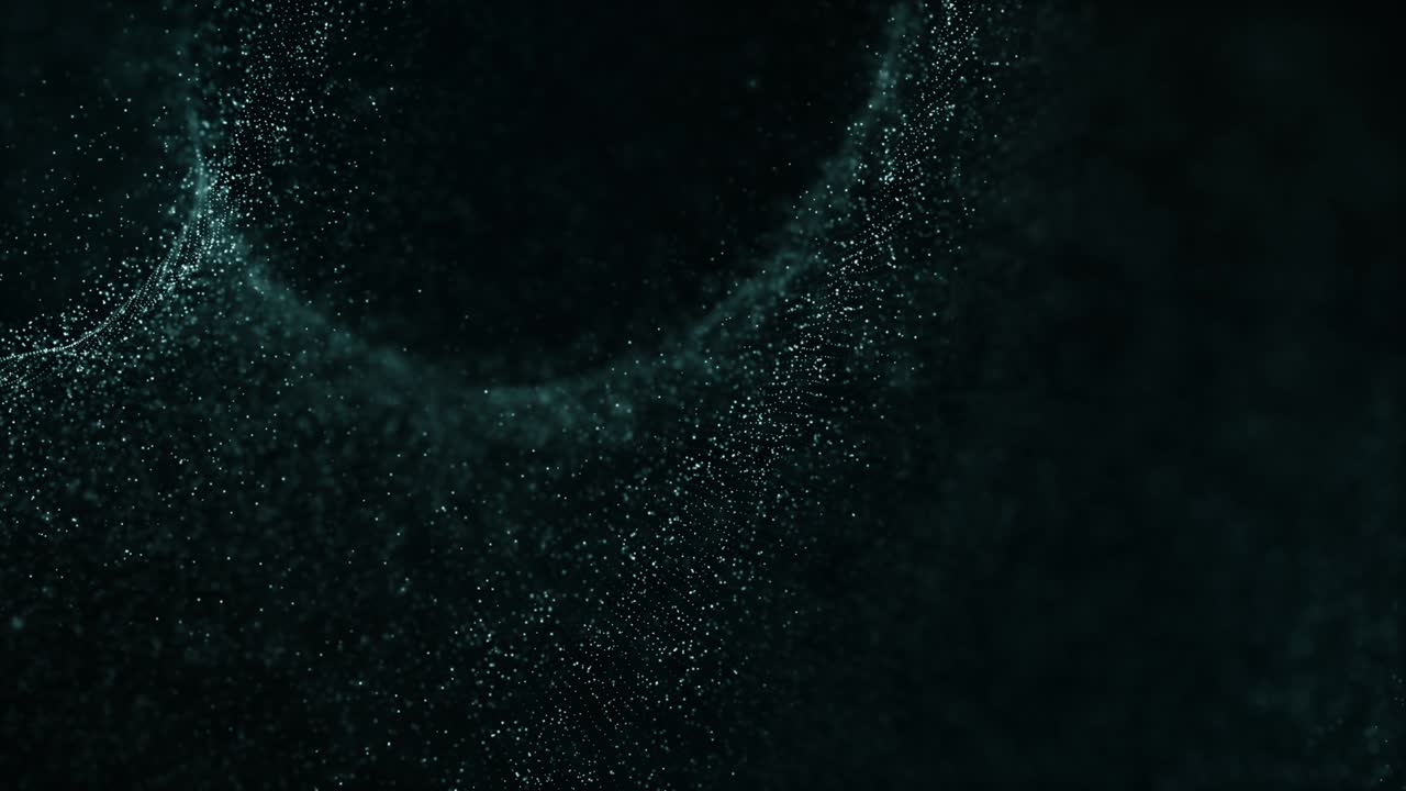 Abstract digital particles flow with light. Technology science and engineering motion background. Depth of field settings