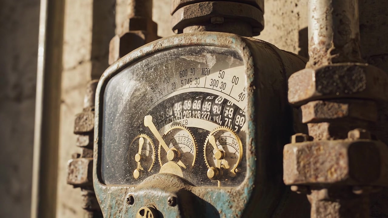 Vintage Close-up of an Old Rusty Industrial Pressure Gauge