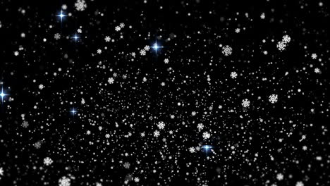 Animación-De-Nieve-Navideña-Y-Estrellas-Cayendo-Sobre-Fondo-Negro