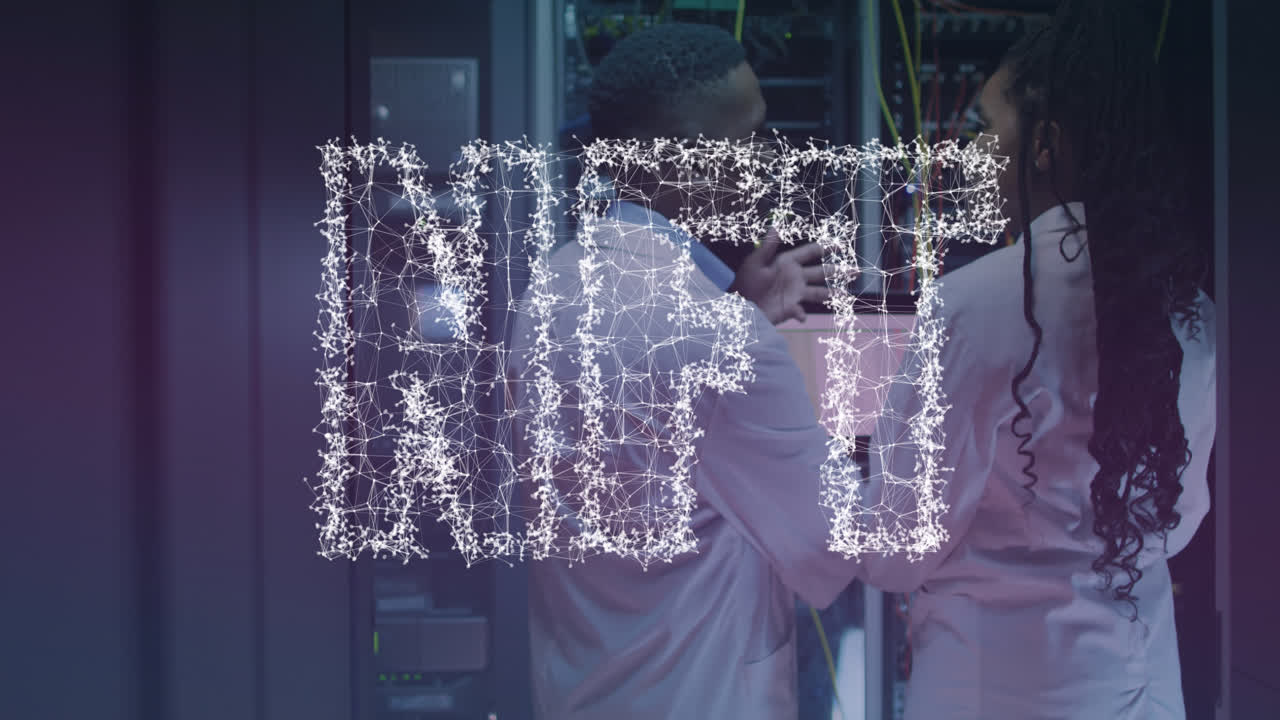 서버 에 있는 아프리카계 미국인 노동자들에 대한 nft 텍스트의 애니메이션