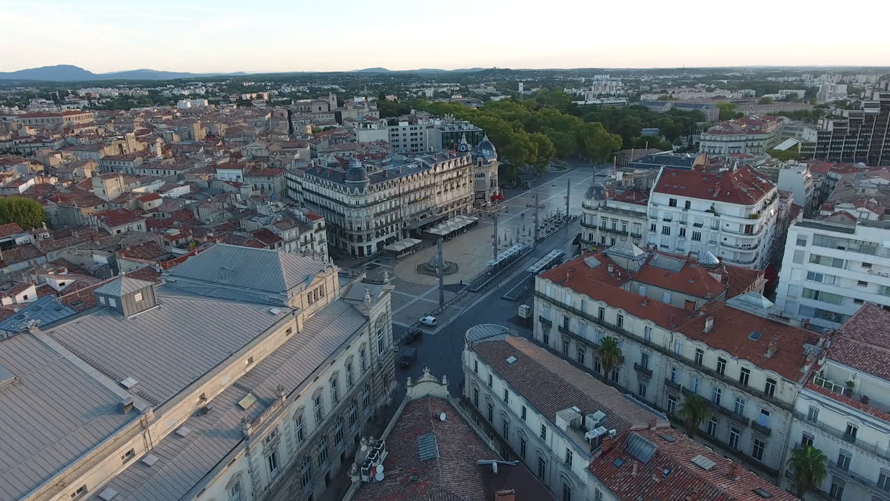 Flying around place de la comedie montpellier drone aerial view