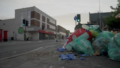 Wide-shot-of-garbage-on-a-street-in-Cardiff