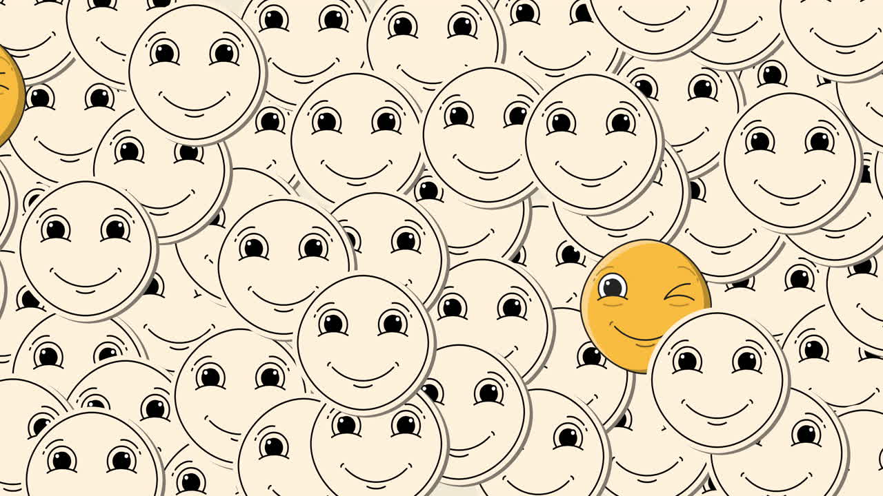 노란색 배경 위에 움직이는 이모티콘의 애니메이션