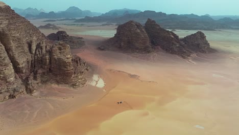 wadi rum red sand desert in jordan - aerial shot