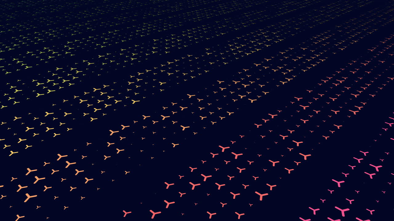Neon triangles pattern on rows on black gradient