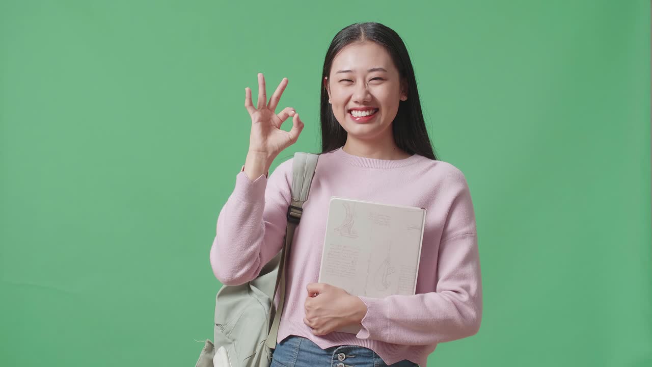 행복한 학생 ok 표시