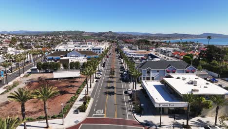 Aerial-View-Of-Dana-Point-Lantern-District-Sign-In-Del-Prado-Ave,-Dana-Point,-California,-United-States