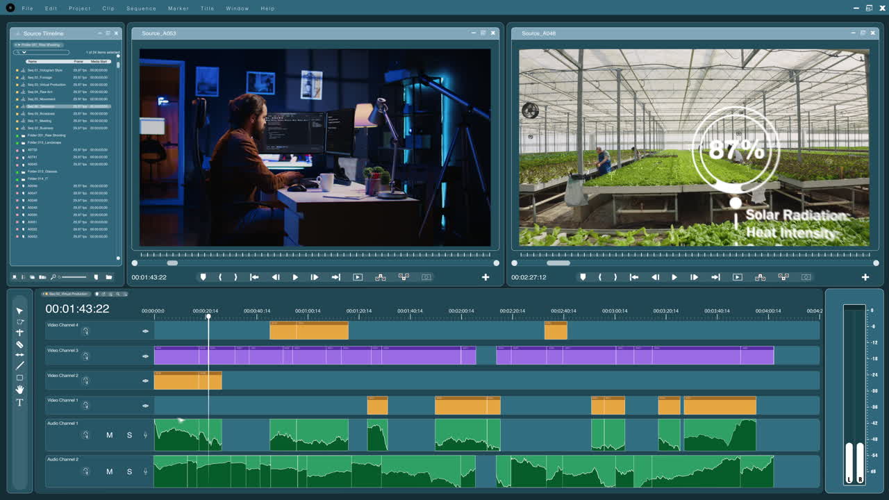 Video editor software interface used for professionally retouching clips