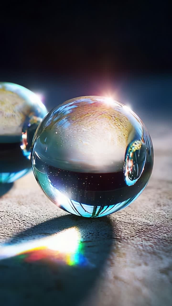 A Captivating Glimpse of Transparent Spheres Reflecting Intricate Light Patterns and Distorted Imagery, Showcasing the Beauty of Refraction and Natural Elements in a Still Life Composition