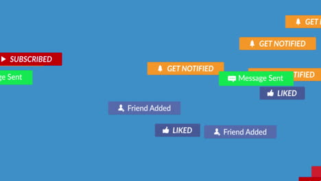 animación de iconos de redes sociales flotando contra un fondo azul con espacio de copia