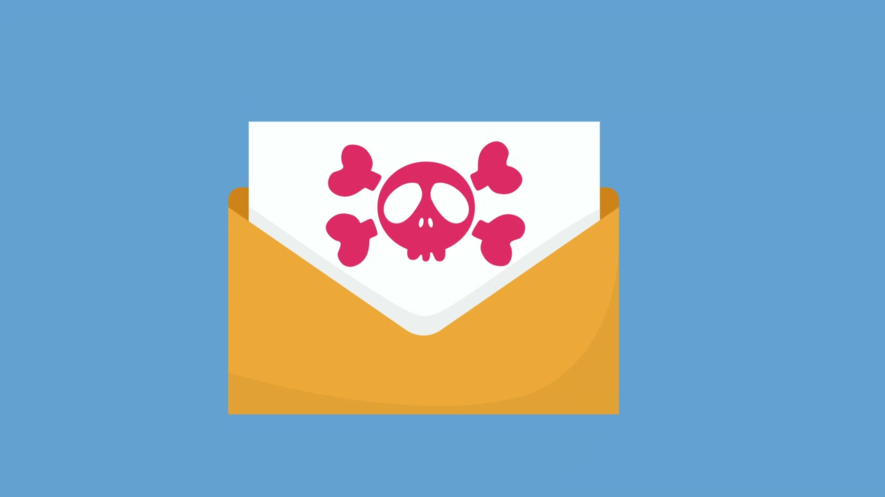 Animated Envelope Opening to Reveal a Skull and Crossbones Icon