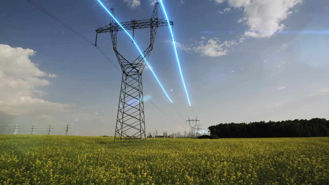 High Voltage Power Lines in a Yellow Flowering Field