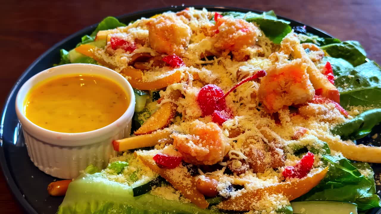Insalata fresca con condimento a Catangnan, Siargao, vivace e gustosa.