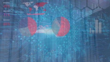 Creating animation with pie charts and world map on digital background