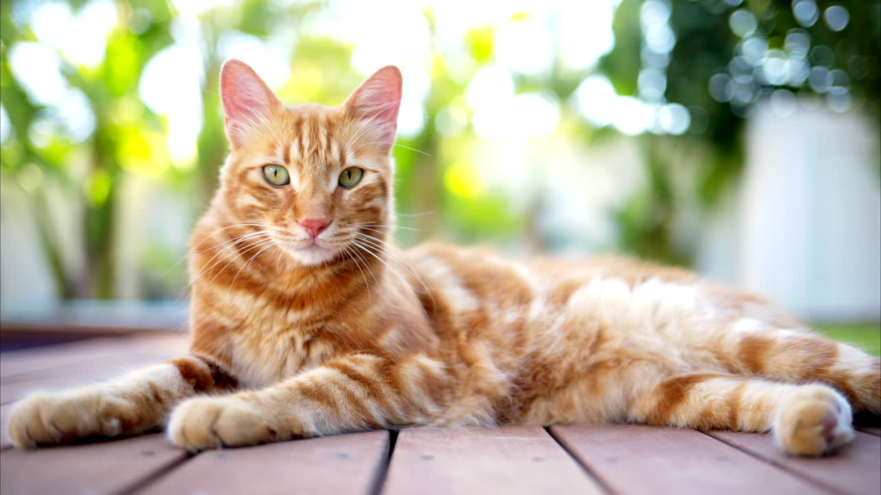 Gatto rosso a riposo in piscina a Cipro