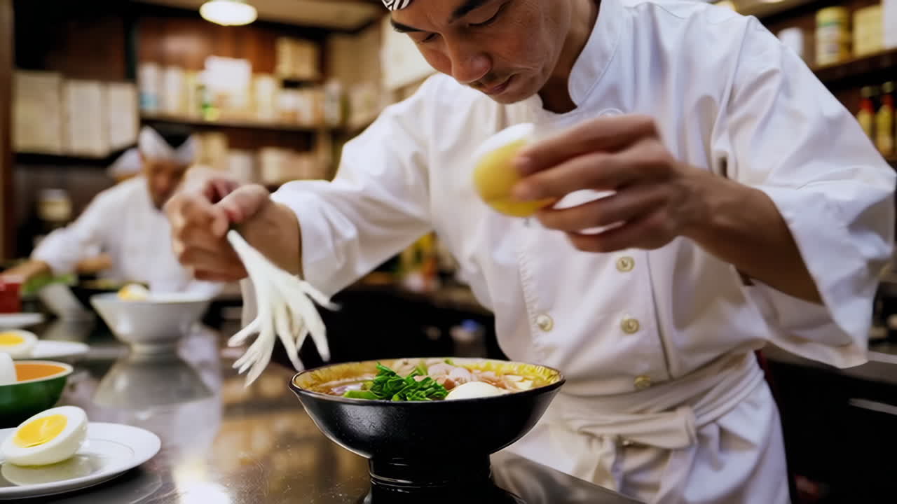 라멘을 준비하는 요리사