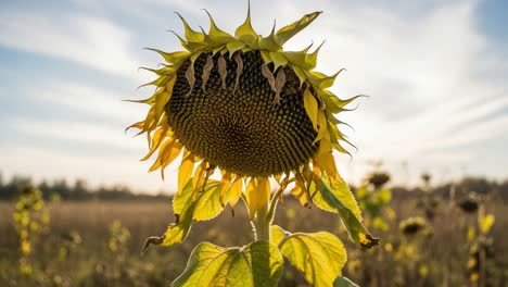 Captivating Sunflower Beauty: A Stunning Journey Through the Life of a Blooming Sunflower Beneath a Clear Blue Sky and Warm Golden Light in Nature&#039;s Splendor