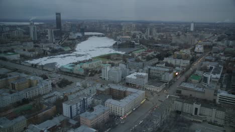 aerial view of a city in the winter