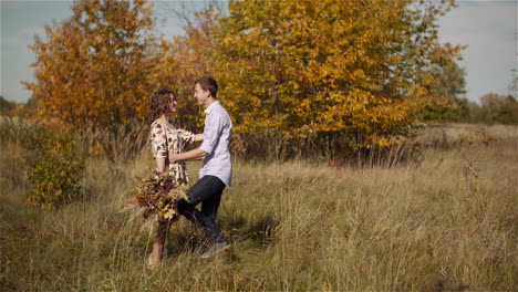 romantic embrace in the countryside
