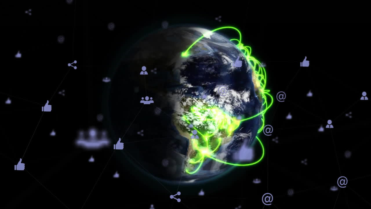 animación de la red de conexiones con iconos en todo el mundo