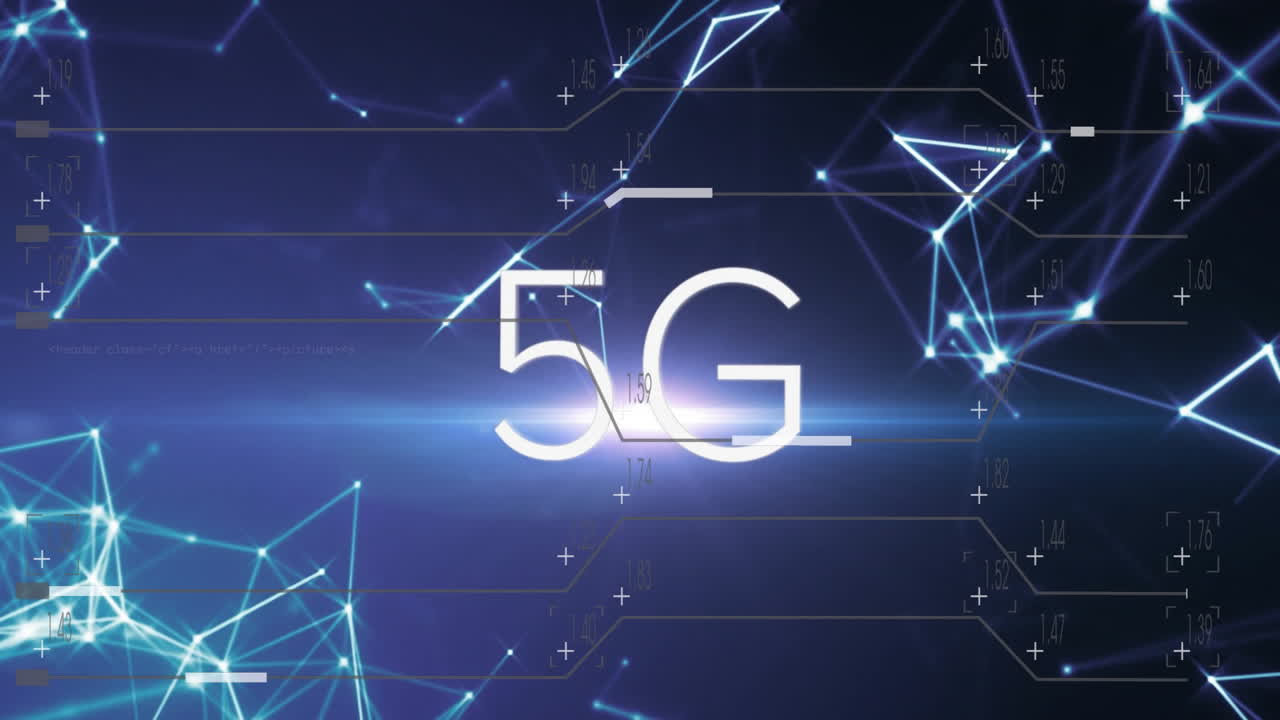 animazione di rete di connessioni su testo 5g