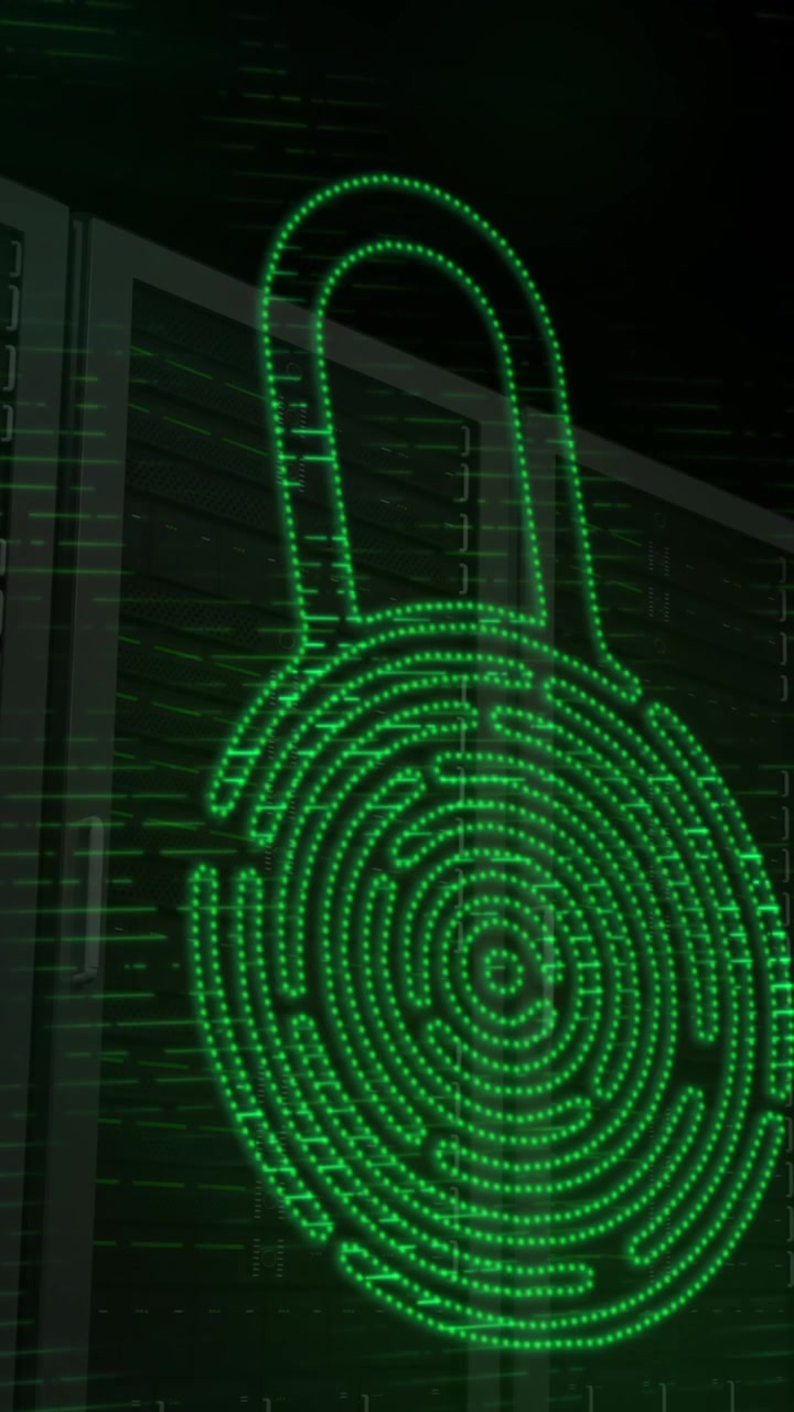 Security padlock icon against multiple servers